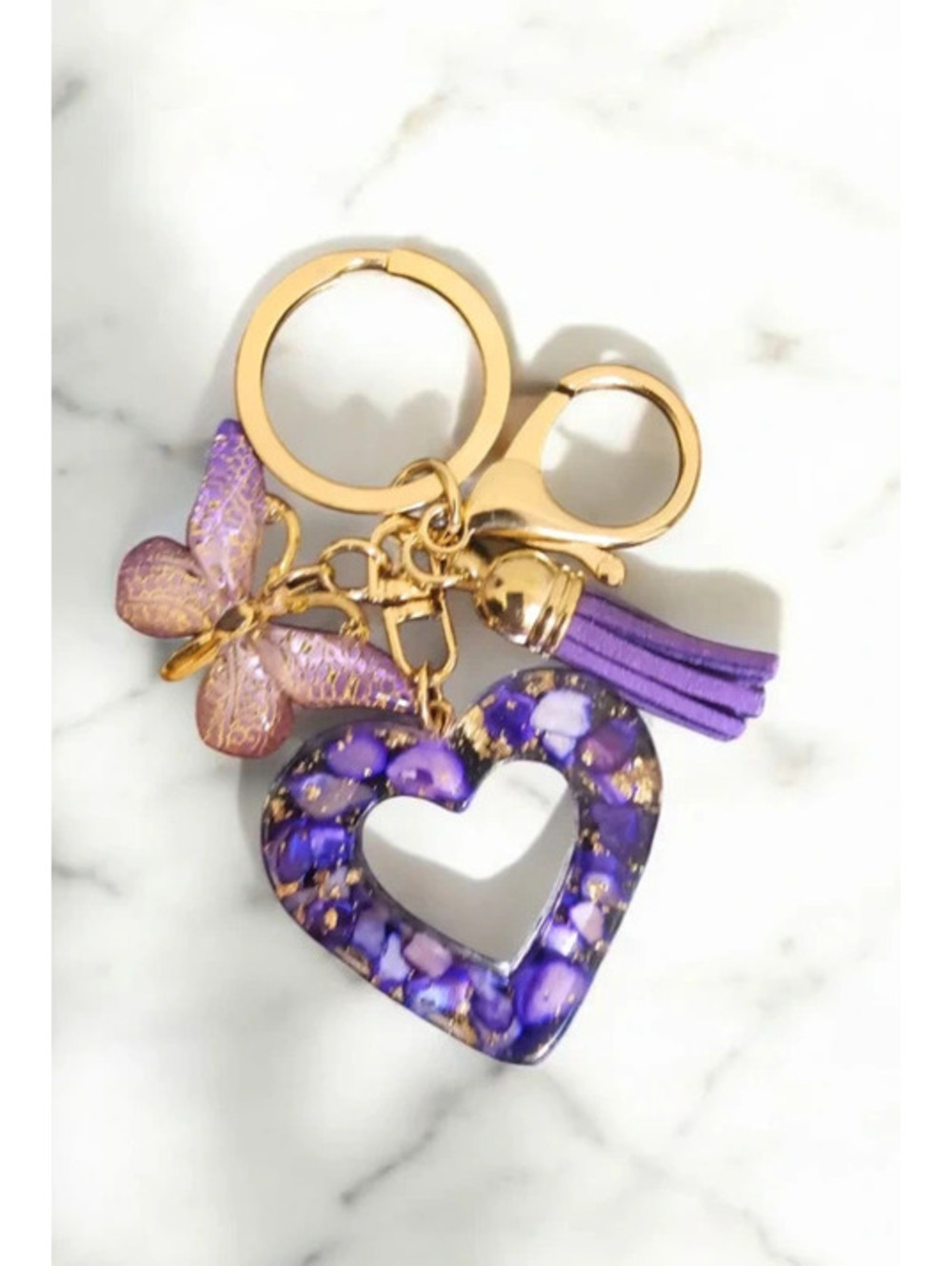 Purple Heart Butterfly Keychain